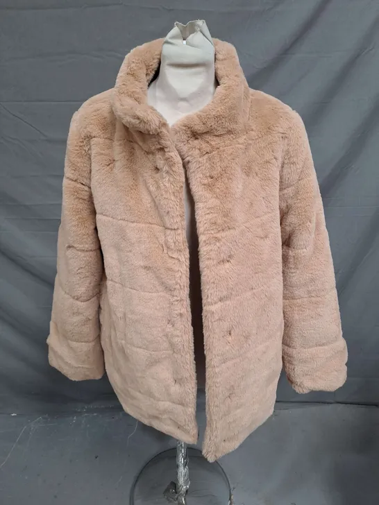 CENTIGRADE BUNNY FAUX FUR JACKET IN CAMEL SIZE M