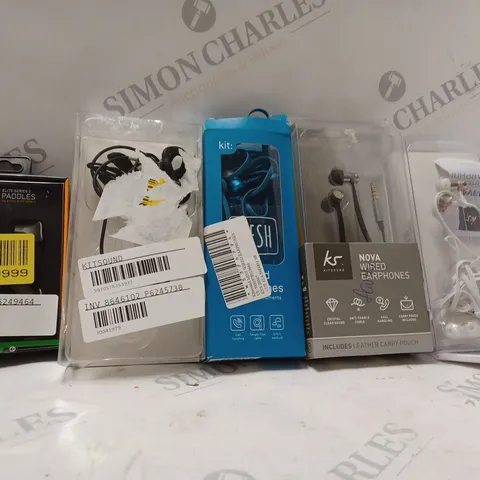 BOX OF APPROX 14 ITEMS TO INCLUDE - KITSOUND NOVA WIRED EARPHONES - SCUF PADDLES - M170 ECT