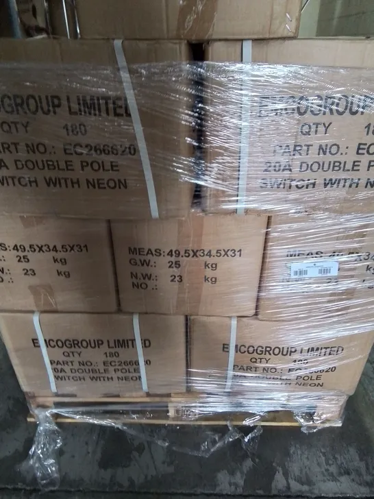 PALLET OF APPROXIMATELY 21 MULTI BOXES OF EMCO 20A DOUBLE POLE SWITH WITH NEON - EC 266620