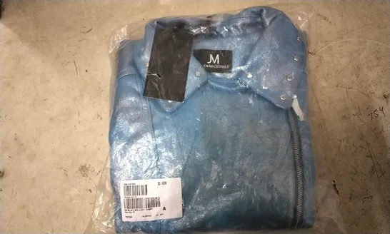 BOX OF APPROX 12 JULIEN MACDONALD METALLIC BIKER JACKET COBALT/SILVER SIZE 16