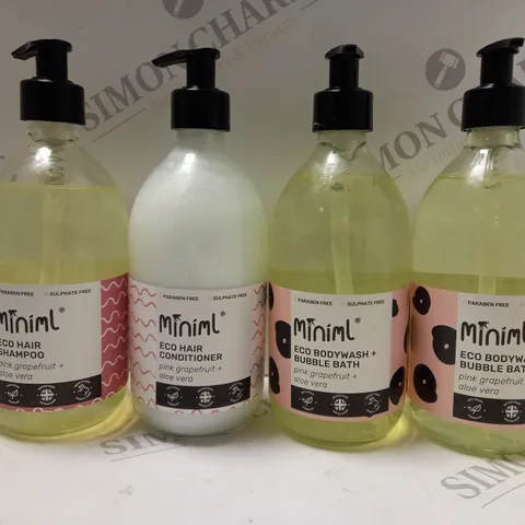 BOX OF APPROX 4 X 500ML ASSORTED MINIML PRODUCTS TO INCLUDE SHAMPOO, CONDITIONER, BODYWASH/BUBBLE BATH - COLLECTION ONLY 