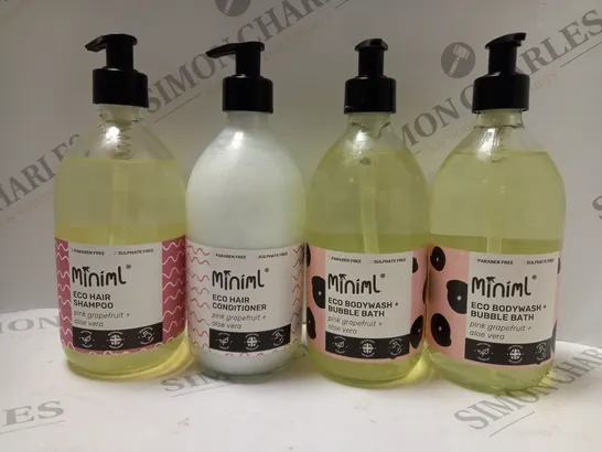 BOX OF APPROX 4 X 500ML ASSORTED MINIML PRODUCTS TO INCLUDE SHAMPOO, CONDITIONER, BODYWASH/BUBBLE BATH - COLLECTION ONLY 