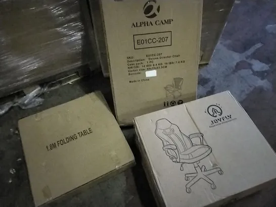 PALLET OF ASSORTED ITEMS INCLUDING SWIVEL DESK CHAIR, FOLDING TABLE AND DIRECTOR CHAIR