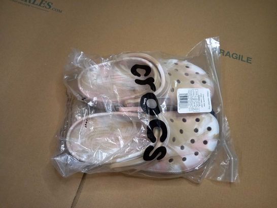 PACKAGED PAIR OF CHAI/PINK CROCS - SIZE 6