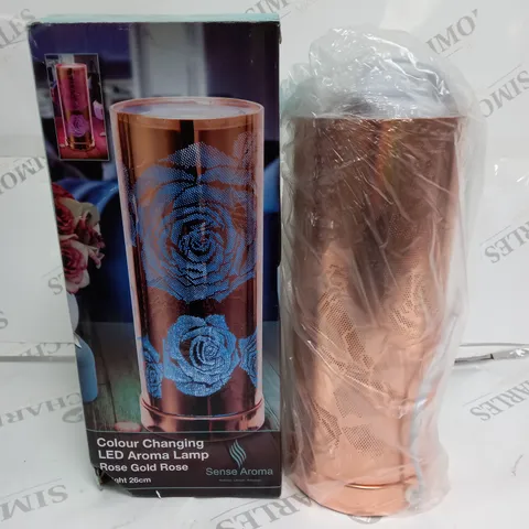 BOXED COLOUR CHANGING LED AROMA LAMP IN ROSE GOLD ROSE - 26CM