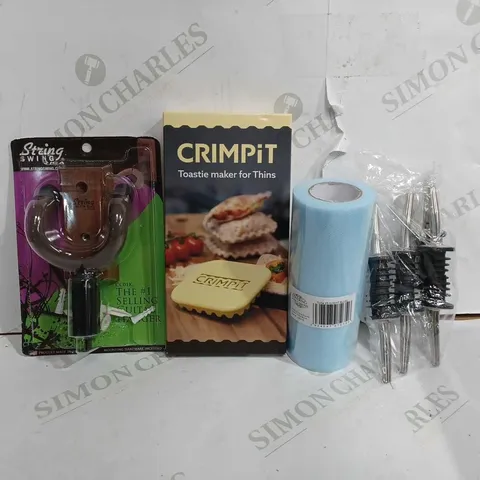 BOX OF APPROX 10 ASSORTED ITEMS TO INCLUDE - CRIMPIT TOASTIE MAKER FOR THINS - STRING SWING - COMPASS BRACKED ECT