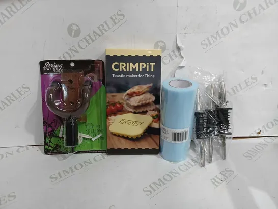 BOX OF APPROX 10 ASSORTED ITEMS TO INCLUDE - CRIMPIT TOASTIE MAKER FOR THINS - STRING SWING - COMPASS BRACKED ECT