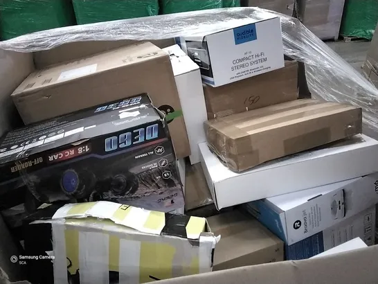 PALLET OF ASSORTED ITEMS INCLUDING DONNER ELECTRONIC GUITAR, OXYGEN CONCENTRATOR, ELECHOMES ULTRASONIC HUMIDIFIER, LED MOTION SENSOR LIGHT KIT, HANDHELD CORDLESS VACUUM CLEANER, BRAAVA JET ROBOT MOP 