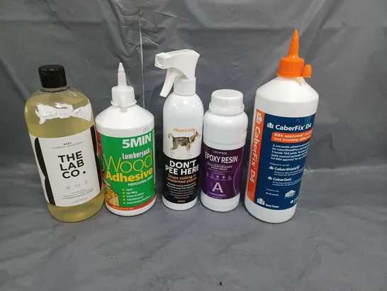 APPROXIMATELY 15 HOUSEHOLD AND CLEANING PRODUCTS TO INCLUDE LAUNDRY DETERGENT AND WOOD ADHESIVE