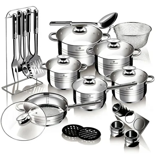 BOXED BLAUMANN NON-STICK STAINLESS STEEL COOKWARE SET - APPROXIMATELY 26 PIECES (1 BOX)