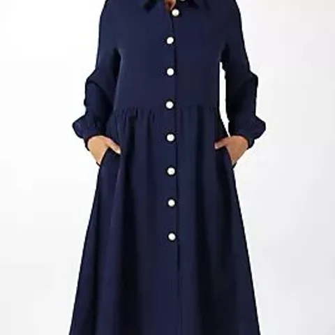 HELENE BERMAN SHIRT DRESS WITH PEARL BUTTONS PEARL NAVY SIZE 12