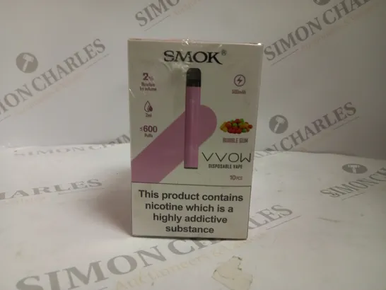 BOXED AND SEALED SMOK VVOW DISPOSABLE VAPE 10 PACK BUBBLE GUM 