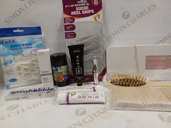 BOX OF APPROX 10 ASSORTED BEAUTY PRODUCTS TO INCLUDE THE ORDIANRY GRANACTIVE RETINOID IN SQUALENE, FLOSS TOOTH PACK, DESIGNEX PRO GEL NAIL BASES, ETC 