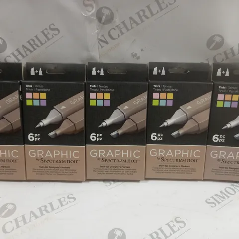 5 X BOXED (6 MARKERS PER BOX) SPECTRUM NOIR GRAPHIC TWIN-TIP DESIGNERS MARKERS IN ASSORTED COLOURS 
