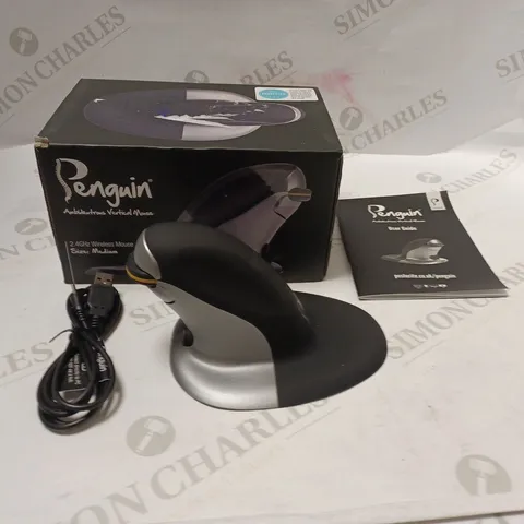 BOXED PENGUIN AMBIDEXTROUS VERTICAL MOUSE WIRELESS BLUETOOTH - BLACK