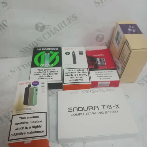 BOX OF APPROXIMATELY 10 ASSORTED E-CIGARATTES TO INCLUDE GEEKVAPE, SMOK, UWELL ETC