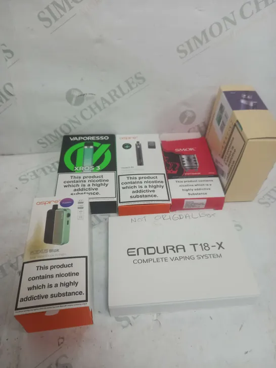 BOX OF APPROXIMATELY 10 ASSORTED E-CIGARATTES TO INCLUDE GEEKVAPE, SMOK, UWELL ETC