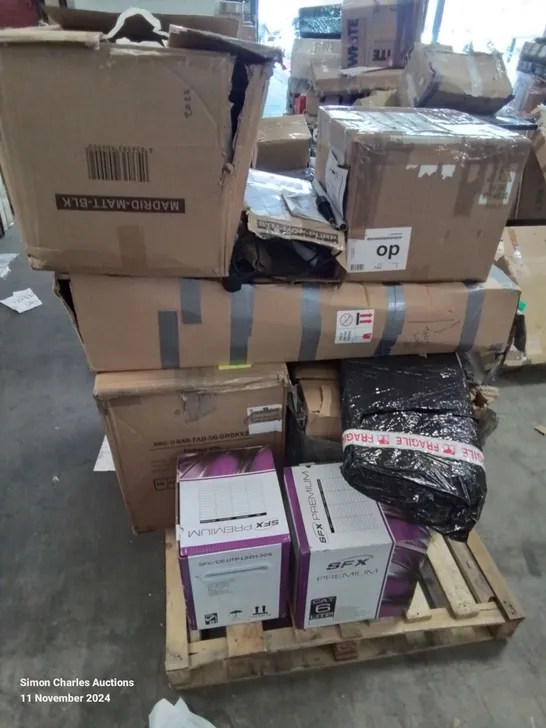 PALLET CONTAINING VARIOUS BOXED FURNITURE PARTS AND OTHER HOUSEHOLD ITEMS ETC.