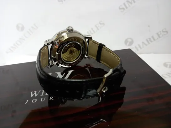 WILLIAM JOURDAIN PART SKELETON WAVE DIAL LEATHER STRAP WATCH