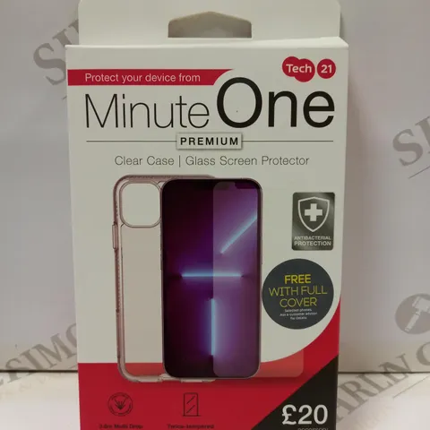BOX OF APPROX 30 TECH 21 MINUTE ONE PREMIUM PHONE CASE AND SCREEN PROTECTOR FOR ASSORTED PHONES