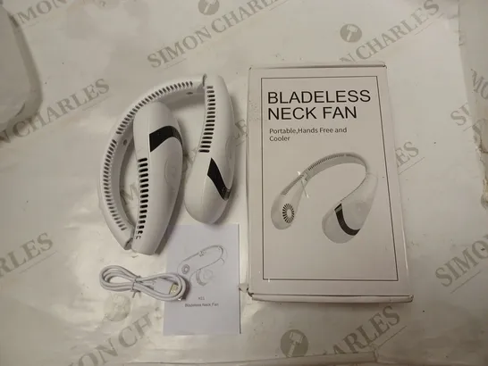 BOXED BATTERY POWERED BLADELESS NECK FAN WITH USB CHARGING CABLE - WHITE