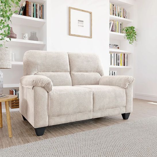 BOXED DESIGNER KENTON DOTTED CREAM CHORD SMALL TWO SEATER SOFA