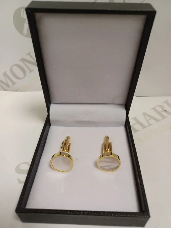 BOXED GOLD EFFECT CUFF LINKS WITH MOTHER OF PEARL DETAIL