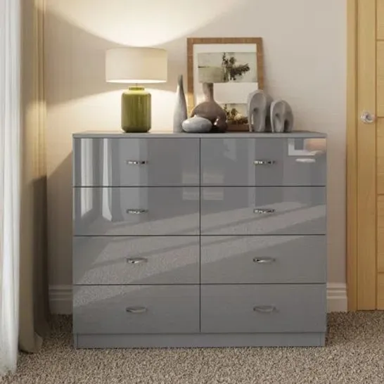 BOXED CHILTON 8 DRAWER 80cm W - GREY GLOSS (2 BOXES)