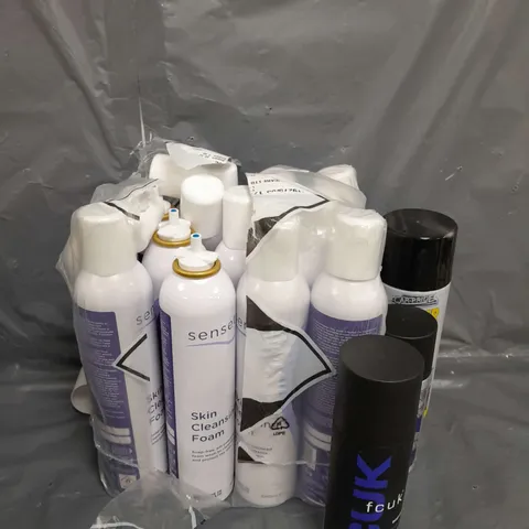 APPROXIMATELY 12 ASSORTED AEROSOLS TO INCLUDE UNDER BODY SEALANT , TED BAKER SPRAY , SKIN CLEANSING FOAM . ETC