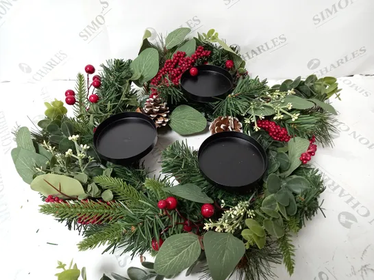 HOME REFLECTIONS 3 IN 1 FLAMELESS CANDLE WITH WREATH SET RED BERRY