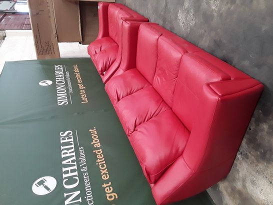 QUALITY RED LEATHER THREE AND TWO SEATER SOFAS