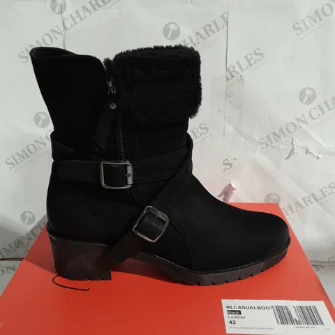 BOXED RUTH LANGSFORD CASUAL BOOTS, BLACK - SIZE 9 