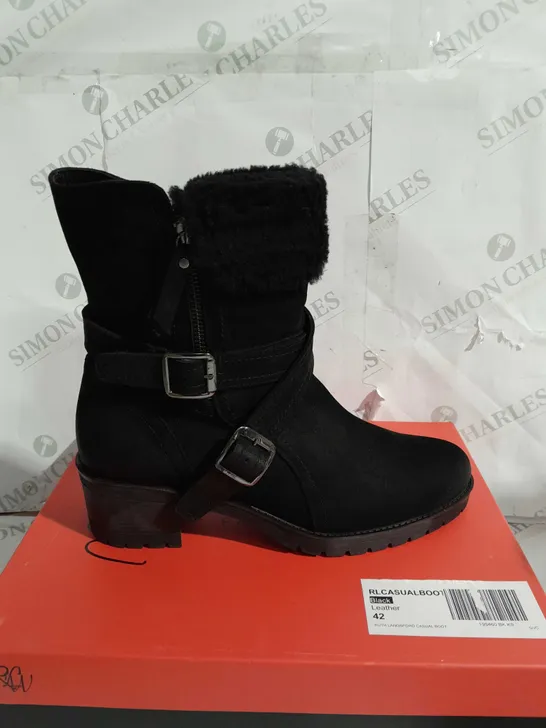 BOXED RUTH LANGSFORD CASUAL BOOTS, BLACK - SIZE 9 