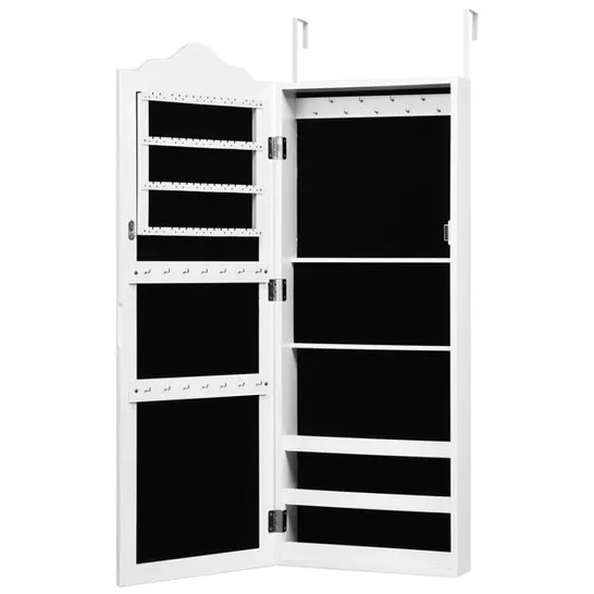 BOXED COSTWAY WALL MOUNTED JEWELLERY CABINET WITH MAKEUP STORAGE - WHITE