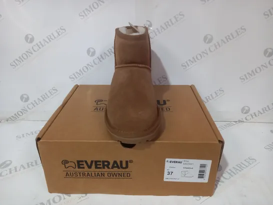 BOXED PAIR OF EVERAU EMU FAUX FUR LINED SHOES IN CHESTNUT EU SIZE 37