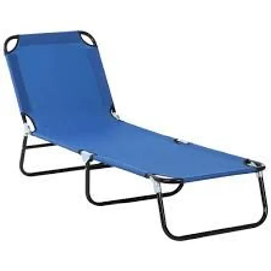 BOXED OUTSUNNY FOLDABLE SUN LOUNGER WITH 5-POSITION ADJUSTABLE BACKREST, OUTDOOR PORTABLE RECLINER CHAISE LOUNGE CHAIR WITH BREATHABLE MESH FABRIC, BLUE