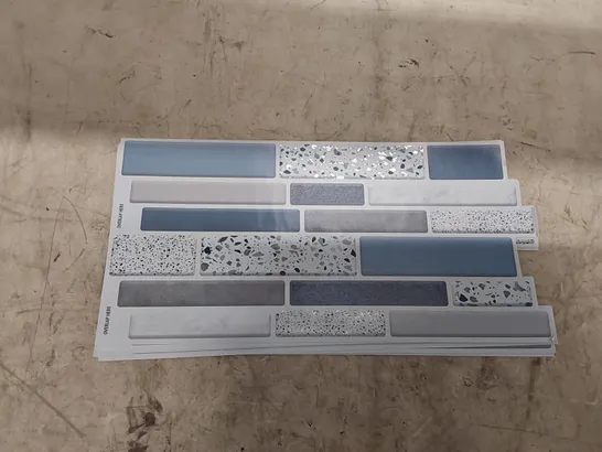 BOXED TERRAZZO 14CM W X 28.5CM SILVER TOUCH BLUE AND GREY MOSAIC WALL TILES // APPROXIMATELY 12 PIECES (1 BOX)