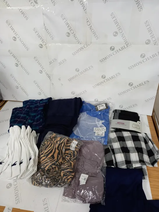 BOX OF ASSORTED CLOTHING ITEMS TOO INCLUDE TOPS , TROUSERS AND DRESSES , ETC 