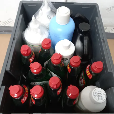 BOX OF APPROX 8 CLEANING PRODUCTS TO INCLUDE FAIRY LIQUID , STERILISING LIQUID , EXPORY RESIN - COLLECTION ONLY