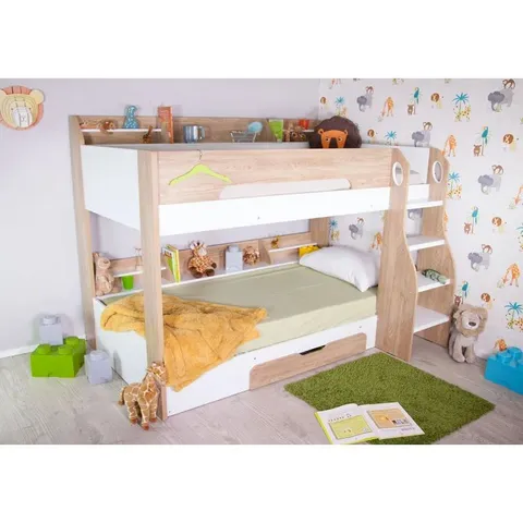 BOXED BERNIER SINGLE BUNK BED WITH DRAWERS & SHELVES // COLOUR: SNOW WHITE (4 BOXES)