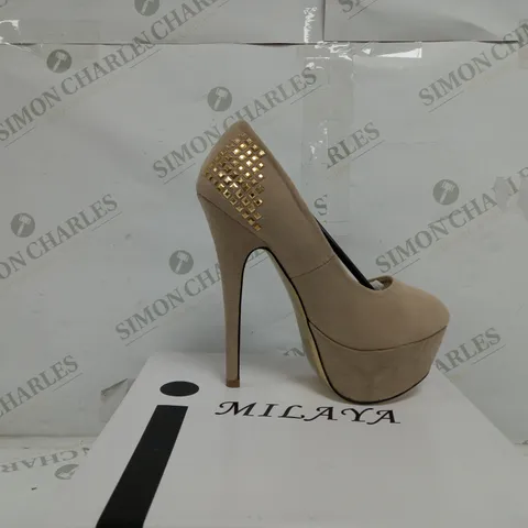 APPROXIMATELY 10 BOXED PAIRS OF MILAYA HIGH HEELED PLATFORM SANDALS IN BEIGE TO INCLUDE EU SIZES 36, 37, 38, 39