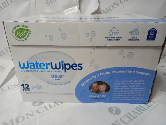 BOX OF APPROX 12 PACKS OF WATERWIPES BABY WIPES 