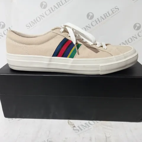BOXED PAIR OF PAUL SMITH ANTILLA CANVAS SHOES IN BEIGE UK SIZE 10