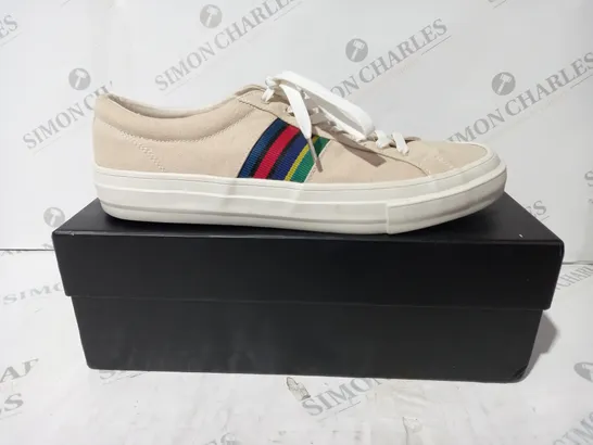 BOXED PAIR OF PAUL SMITH ANTILLA CANVAS SHOES IN BEIGE UK SIZE 10