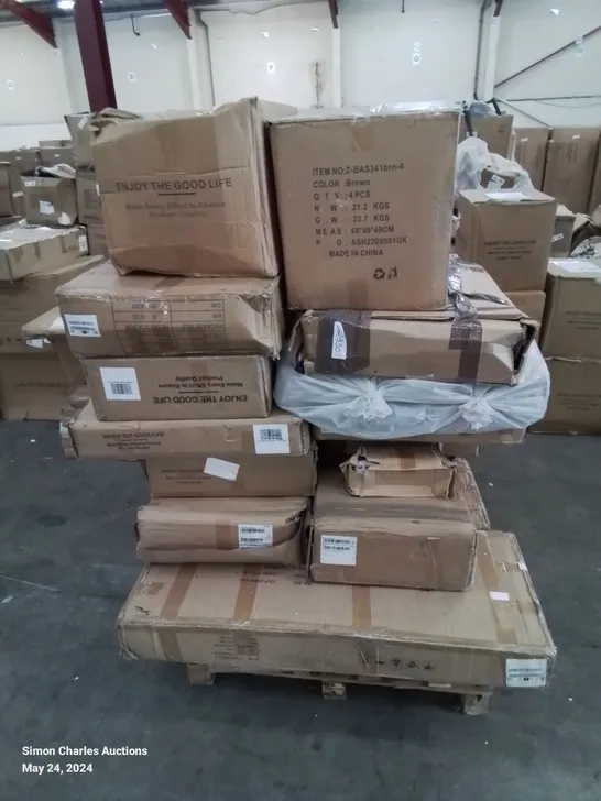 A PALLET OF VARIOUS FURNITURE PARTS AND CUSHIONS 