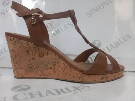 BOXED DUNE LONDON OPEN TOE WEDGE SANDALS IN BROWN SIZE 6