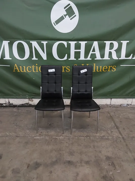 SET OF 2 DINING CHAIRS IN METAL AND BLACK PU FAUX LEATHER 