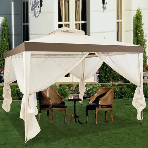 BOXED COSTWAY CANOPY GAZEBO TENT SHELTER GARDEN LAWN PATIO WITH MOSQUITO NETTING - BEIGE 