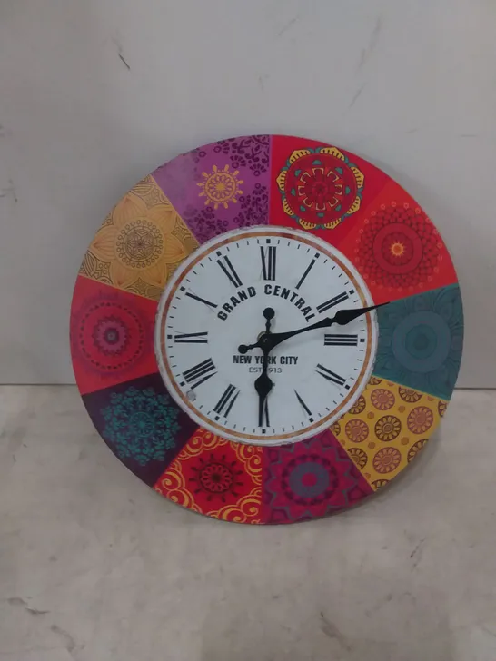 WALPLUS 30CM COLOURFUL MANDALA CLOCK