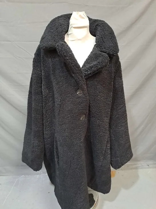 CENTIGRADE TEDDY LONGLINE COAT IN BLACK SIZE 4XL 